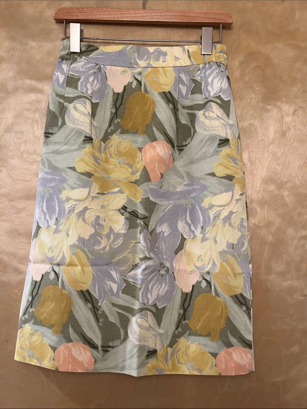 Floral Pencil Skirt in Sage Green with Pastel Blooms